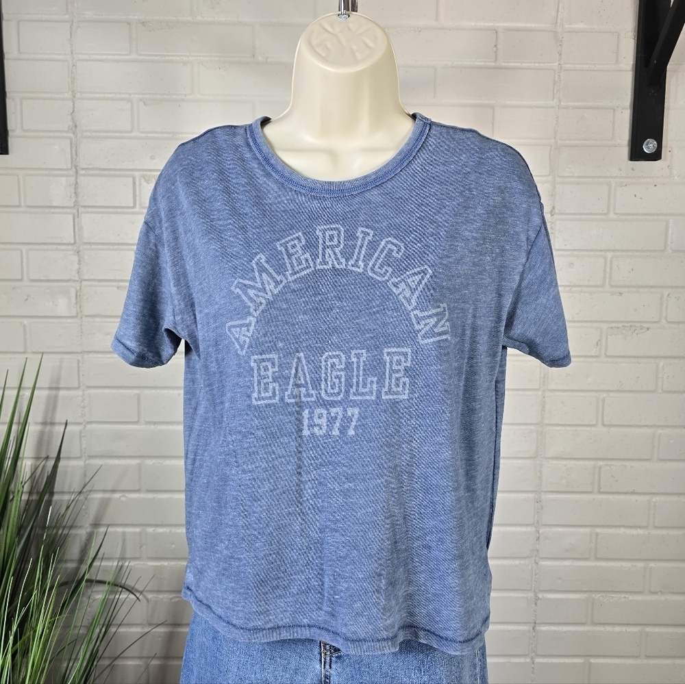 American Eagle Vintage Vault Y2k Blue Graphic T-Shirt Oversized Extra Small